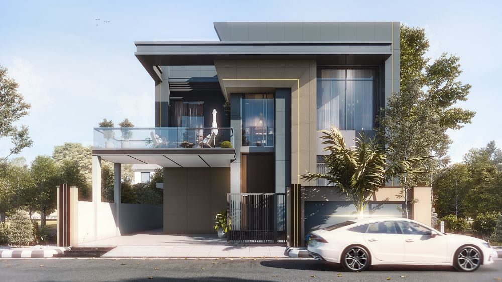 10 Marla villa front view with car porch